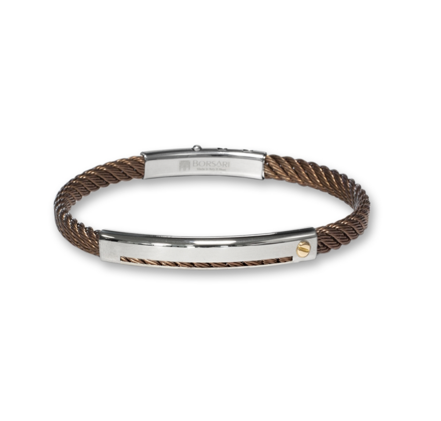 Silver Steel Bangle/18k Rose Gold Screw Element