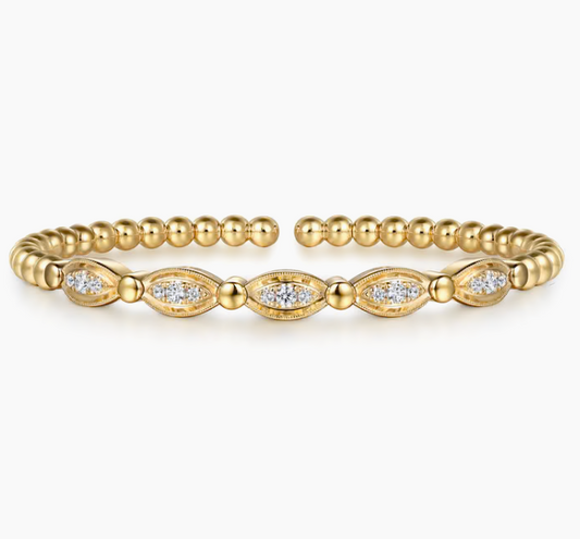 14K Yellow Gold Bujukan and Diamond Marquise Bar Bangle Bracelet | Gabriel & Co. | Luby 
