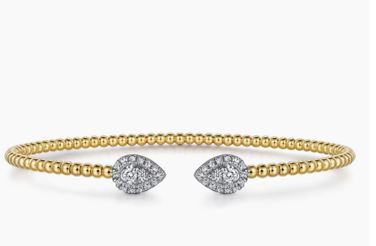 14K White and Yellow Gold Diamond Pear Shape Bujukan Bangle