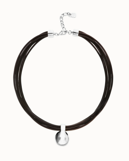 Multistrand short leather necklace with large sphere | Uno de 50 | Luby 