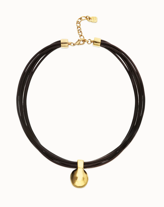 Multistrand short leather necklace with large sphere | Uno de 50 | Luby 