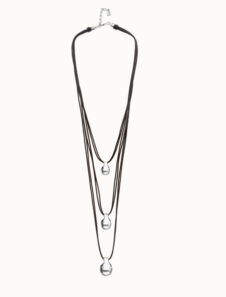 Multi strand leather necklace with three spheres | Uno de 50 | Luby 