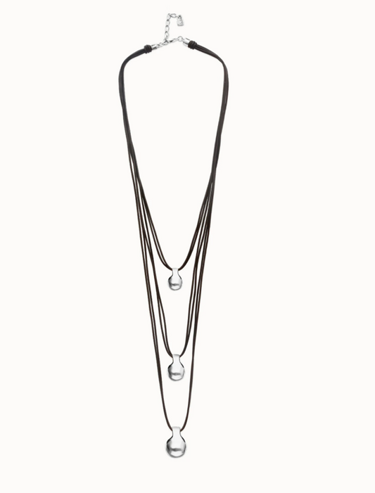 Multi strand leather necklace with three spheres | Uno de 50 | Luby 