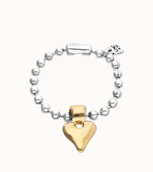 Pulsera de bolas bañada en oro 18k con detalle de corazón