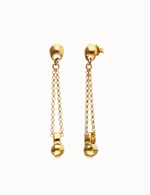 Pendientes bañados en oro 18k con cadena larga y esfera