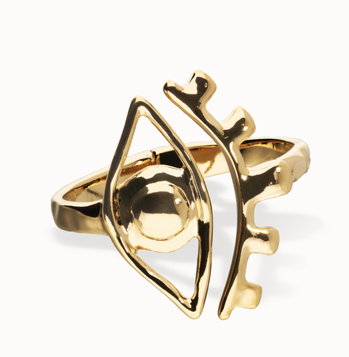 Pulsera rígida bañada en oro 18k con detalle de ojo