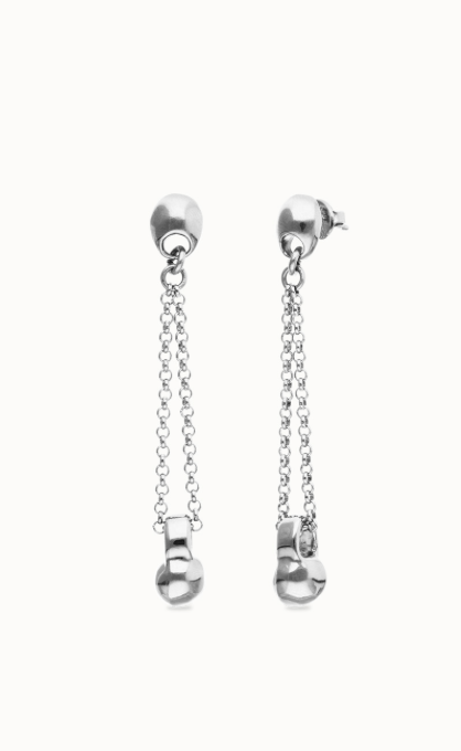Pendientes bañados en plata de ley con cadena larga y esfera