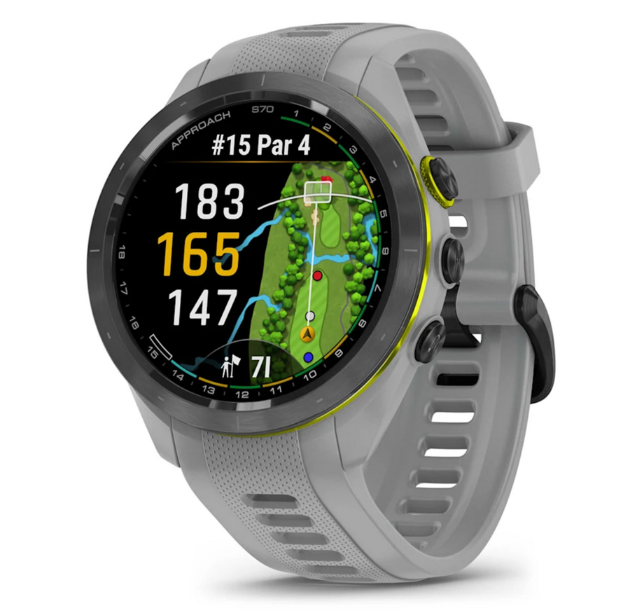Approach® S70 - 42 mm Black/Amp Yellow Ceramic Bezel with Powder Gray Silicone Band