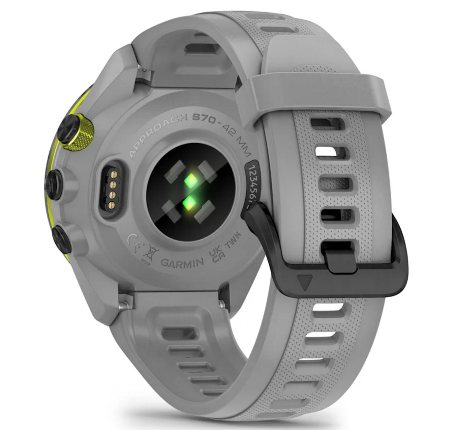 Approach® S70 - 42 mm Black/Amp Yellow Ceramic Bezel with Powder Gray Silicone Band