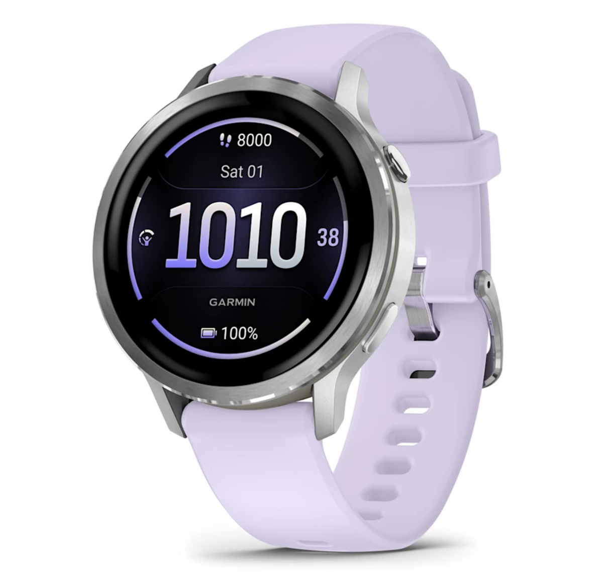 Venu® 4 – 41 mm Silver with Periwinkle Silicone Band