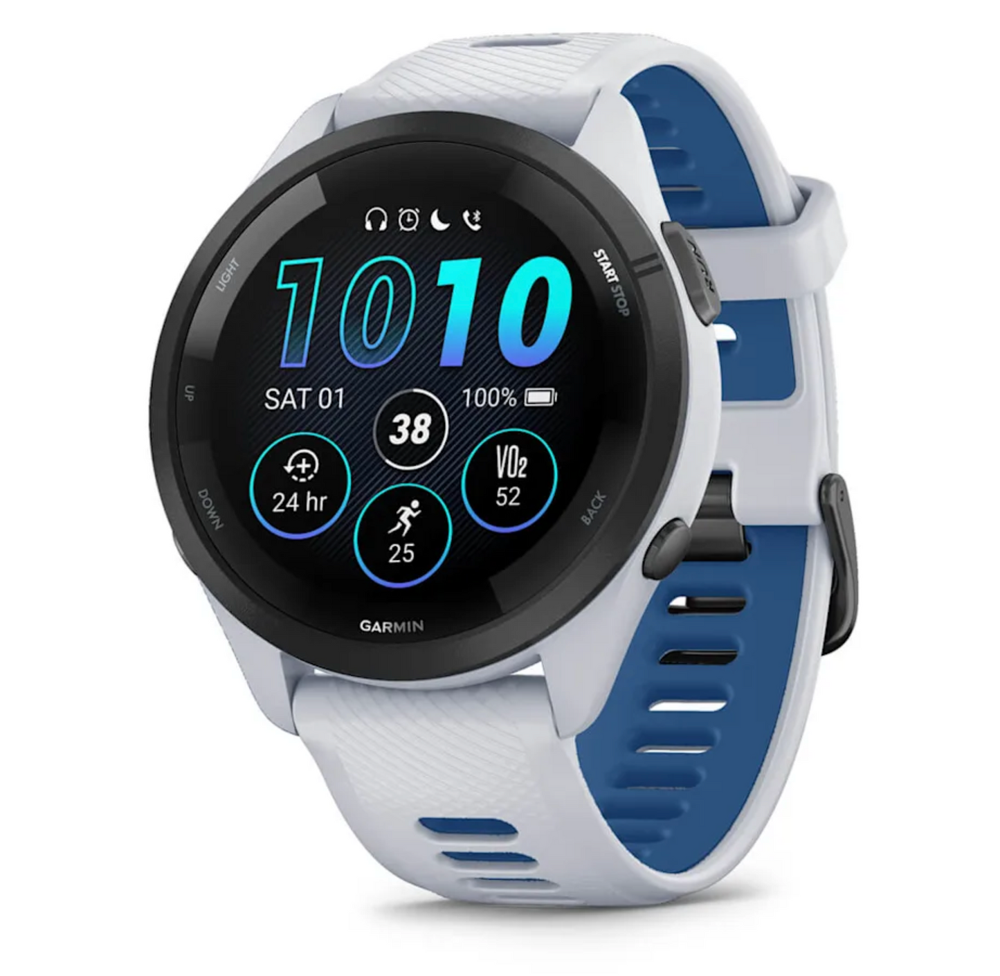 Forerunner® 265 Black Bezel with Whitestone Case and Whitestone/Tidal Blue Silicone Band
