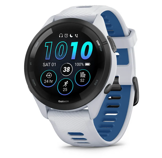 Forerunner® 265 Black Bezel with Whitestone Case and Whitestone/Tidal Blue Silicone Band
