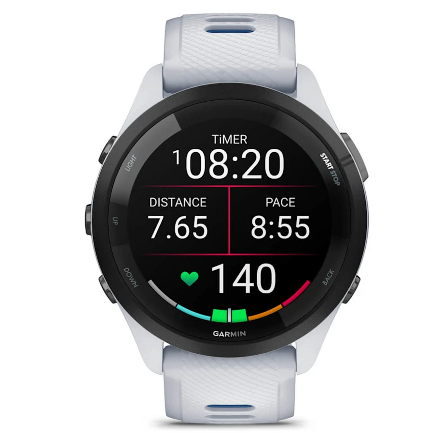 Forerunner® 265 Black Bezel with Whitestone Case and Whitestone/Tidal Blue Silicone Band