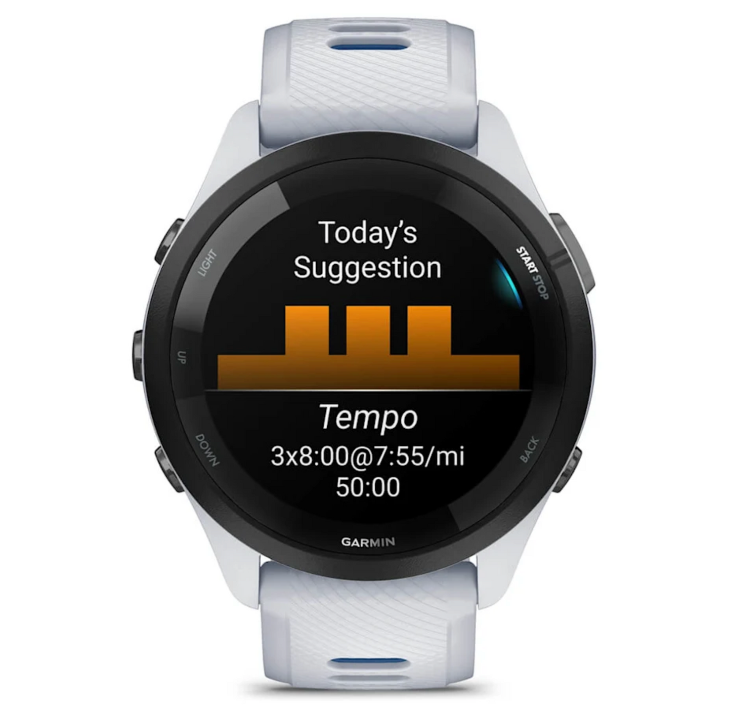 Forerunner® 265 Black Bezel with Whitestone Case and Whitestone/Tidal Blue Silicone Band
