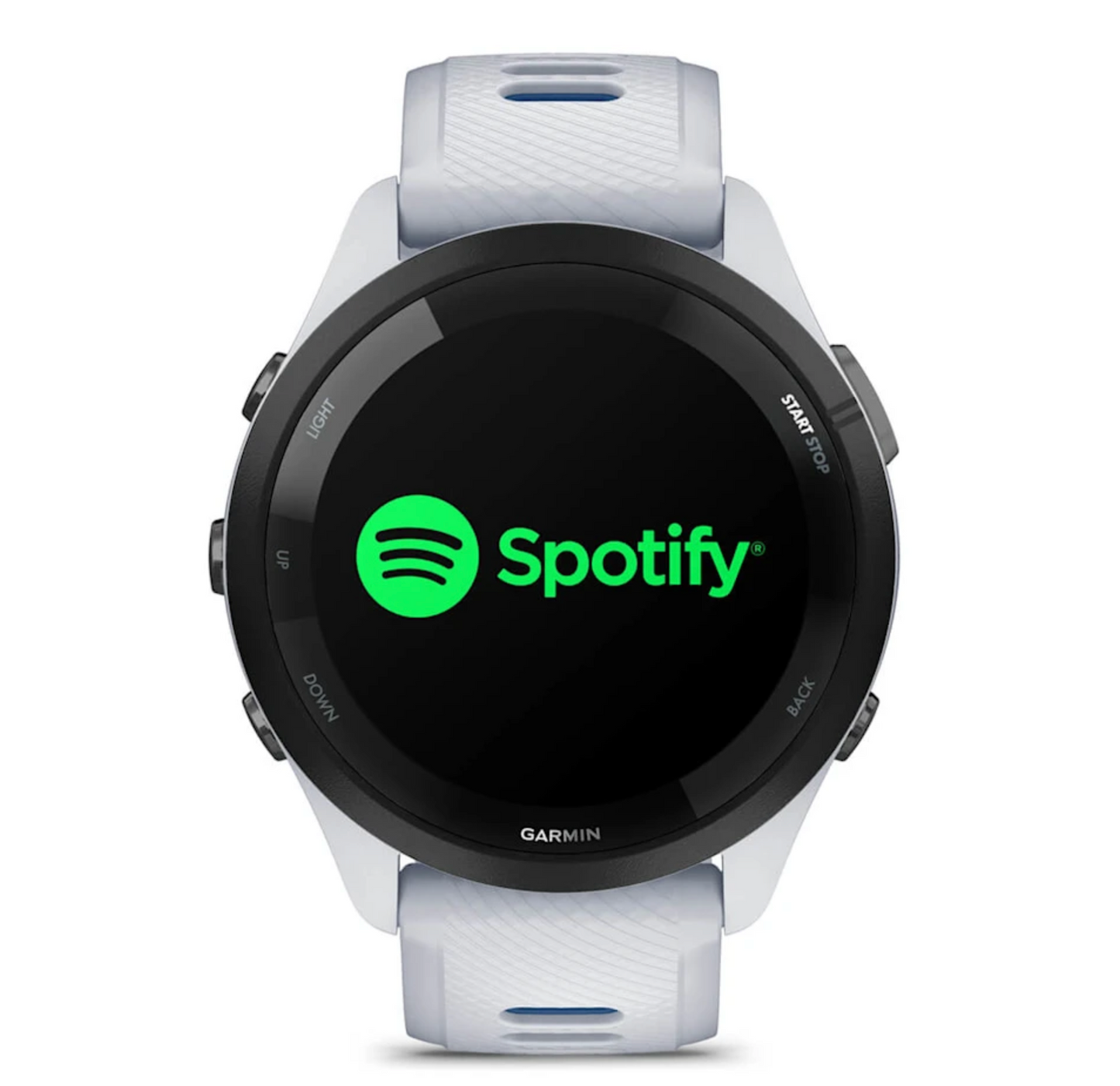 Forerunner® 265 Black Bezel with Whitestone Case and Whitestone/Tidal Blue Silicone Band