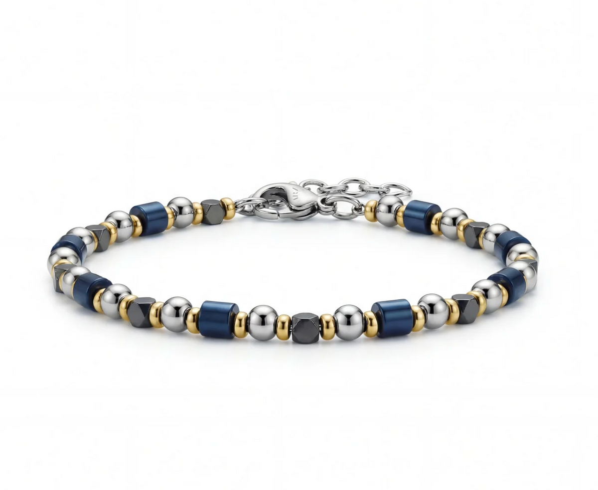 NAVY HEMATITE BEADED BRACELET