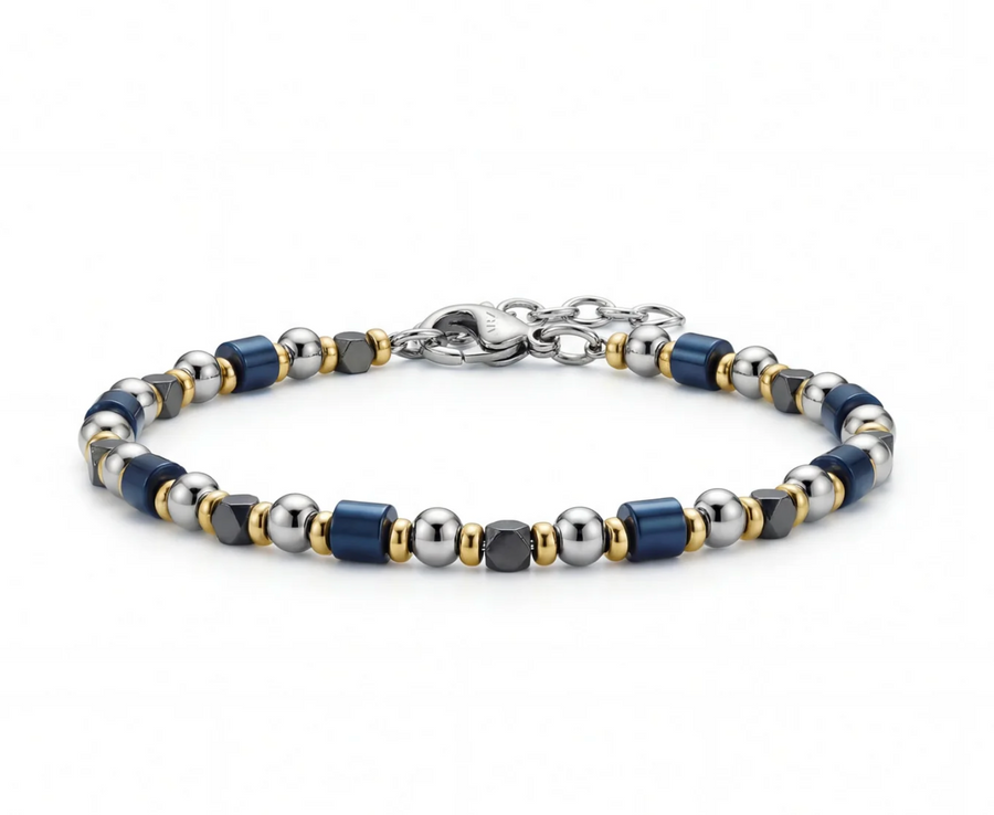 NAVY HEMATITE BEADED BRACELET
