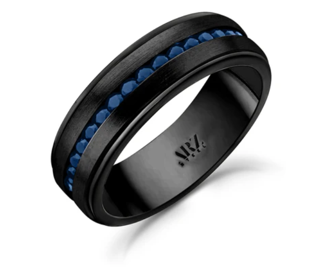 MATTE CHANNEL-SET BLACK C.Z. BAND (7MM)
