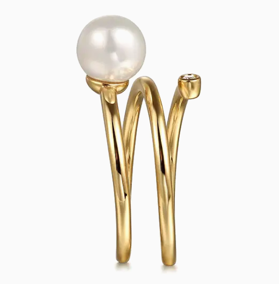 14K Yellow Gold Diamond and Pearl Bypass Ring | Gabriel & Co. | Luby 