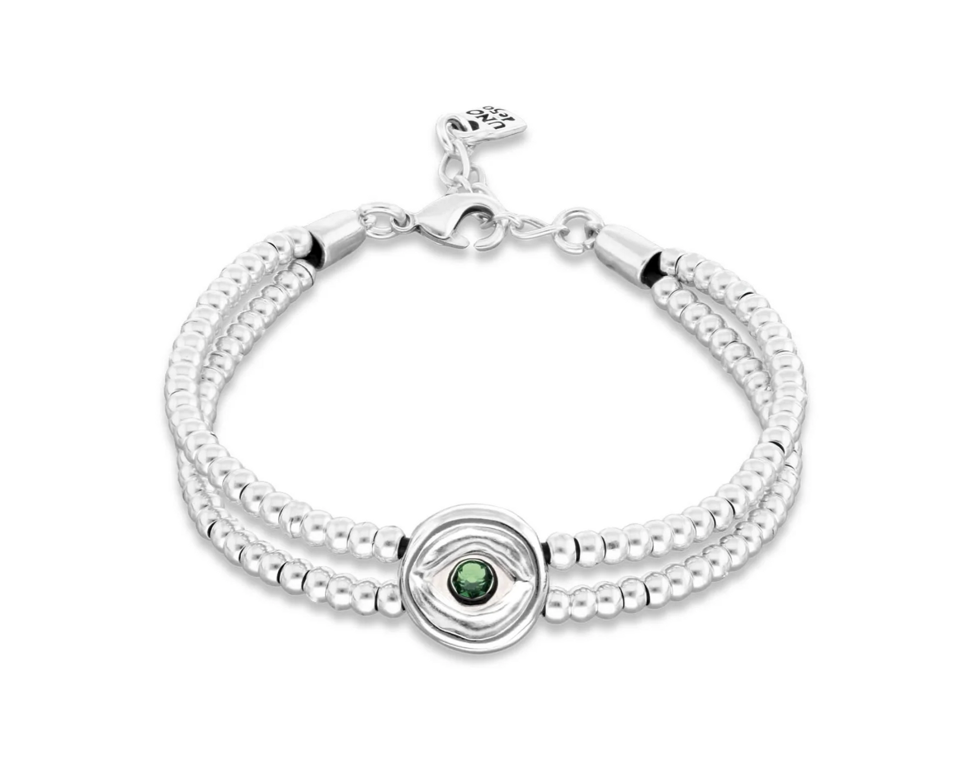 Metal Aloy Double Beaded Sterling Silver Eye Detail Green Faceted Crystal Bracelet | Uno de 50 | Luby 