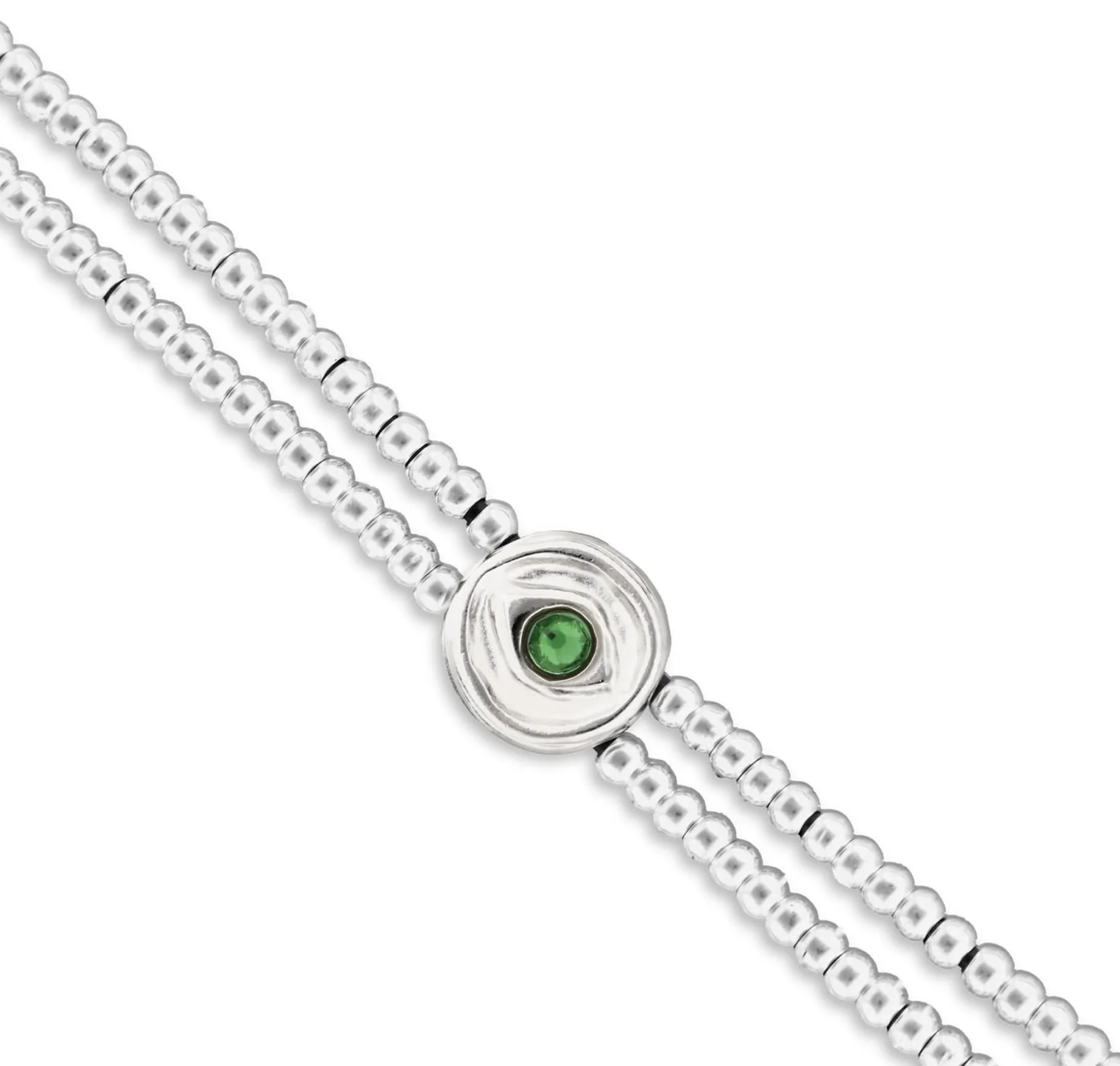 Metal Aloy Double Beaded Sterling Silver Eye Detail Green Faceted Crystal Bracelet | Uno de 50 | Luby 