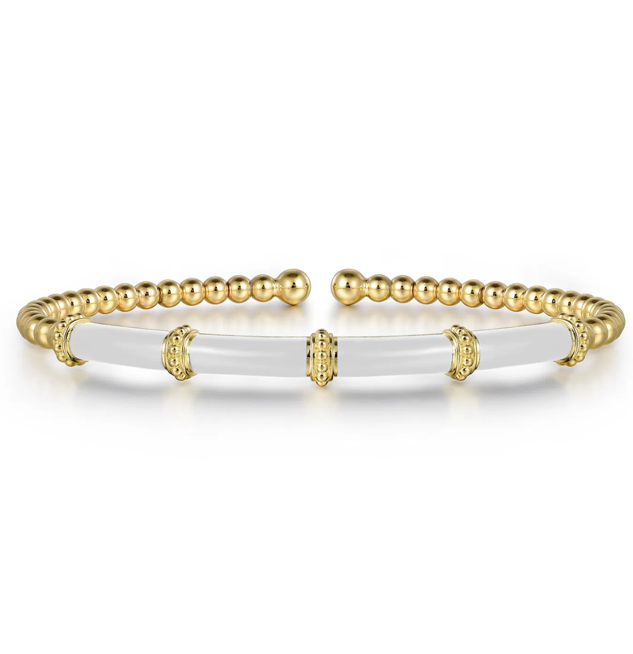 Enamel - 14K Yellow Gold Bujukan and Bar Split Bangle with White Enamel