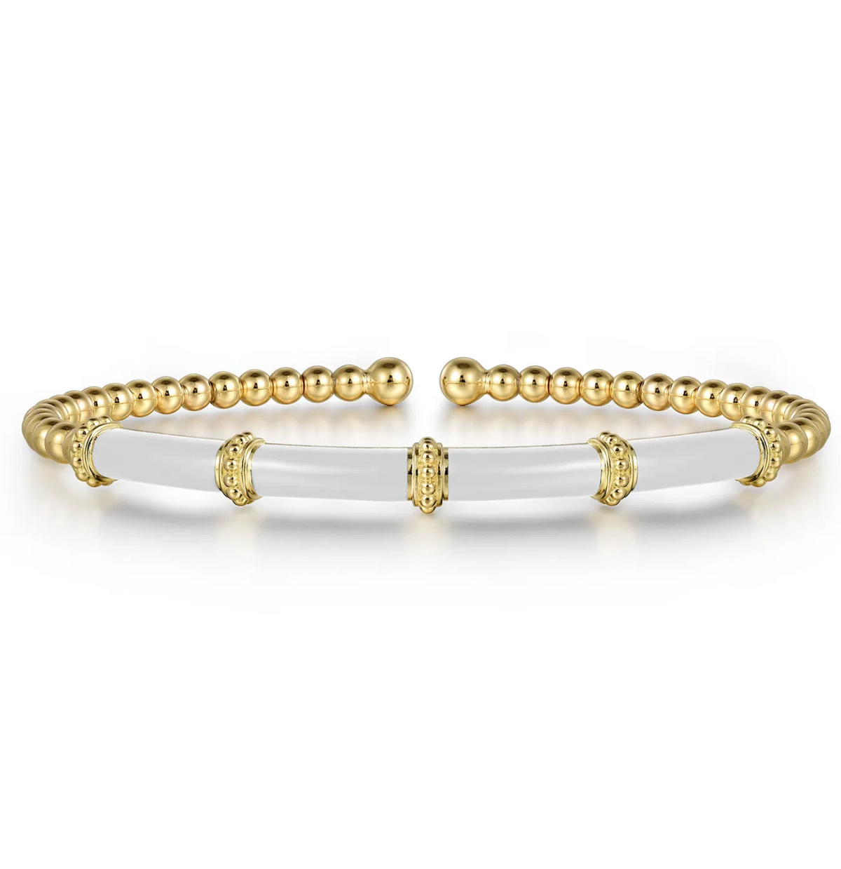 Enamel - 14K Yellow Gold Bujukan and Bar Split Bangle with White Enamel | Gabriel & Co. | Luby 