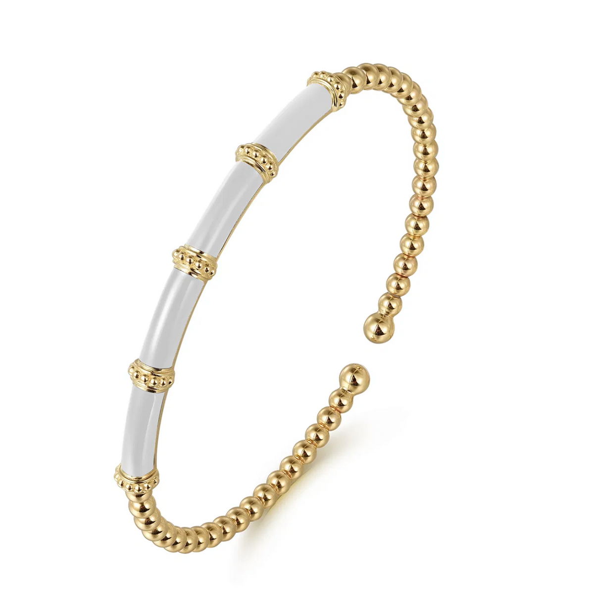Enamel - 14K Yellow Gold Bujukan and Bar Split Bangle with White Enamel | Gabriel & Co. | Luby 