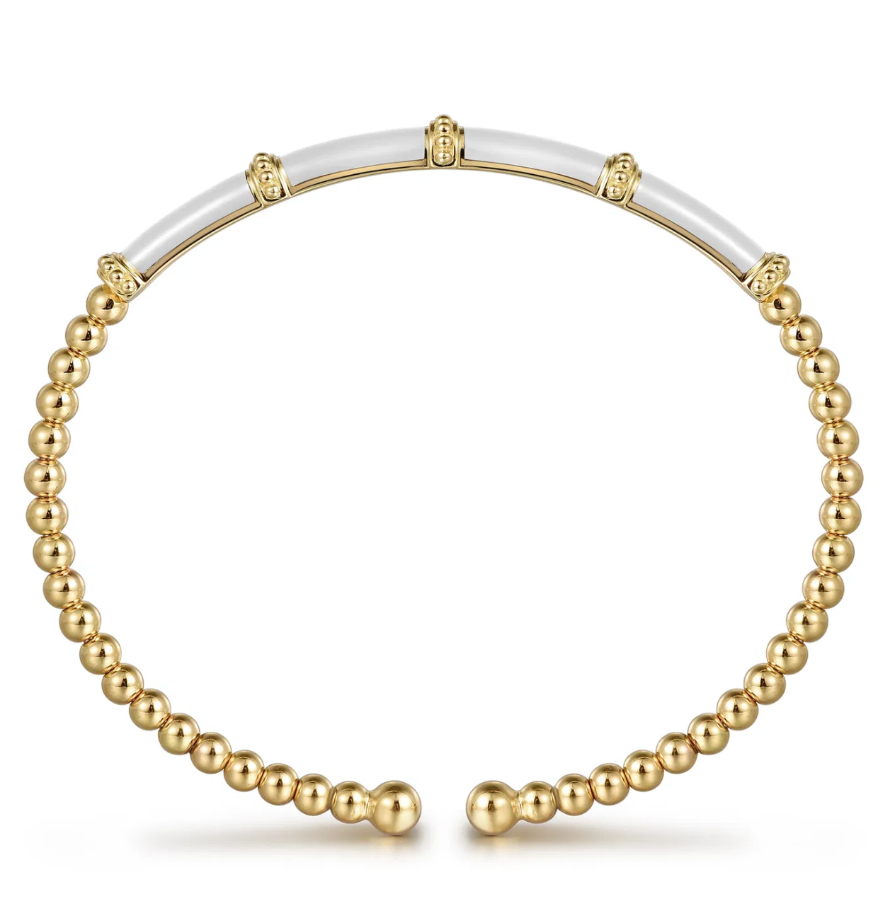 Enamel - 14K Yellow Gold Bujukan and Bar Split Bangle with White Enamel