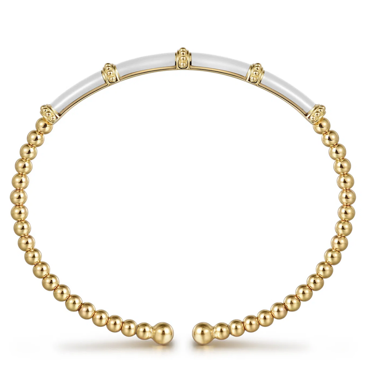 Enamel - 14K Yellow Gold Bujukan and Bar Split Bangle with White Enamel | Gabriel & Co. | Luby 