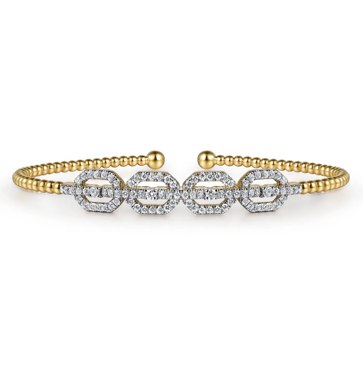 14K Yellow Gold Bujukan Bead Cuff Bracelet with Diamond Pave Links | Gabriel & Co. | Luby 
