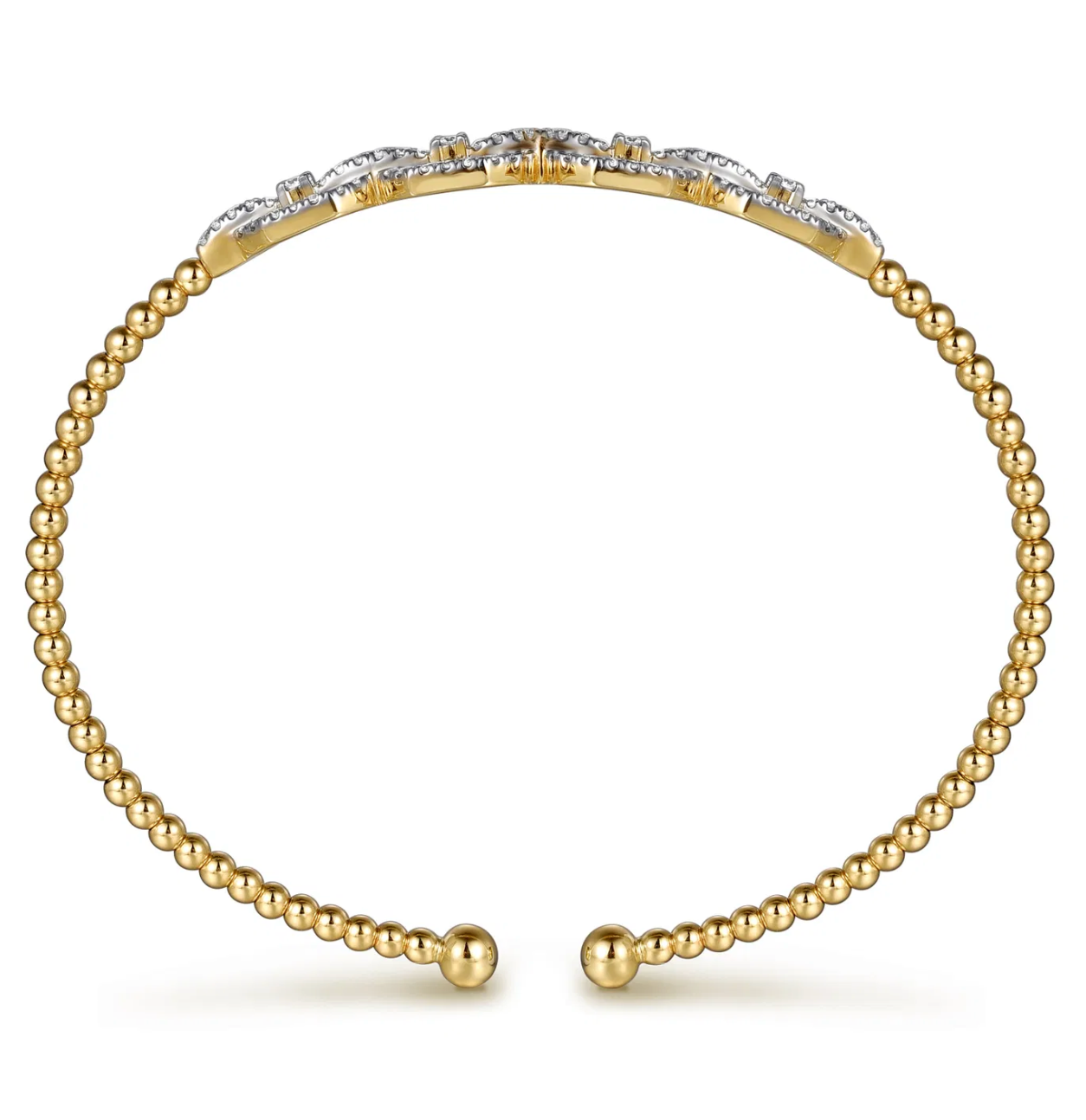 14K Yellow Gold Bujukan Bead Cuff Bracelet with Diamond Pave Links