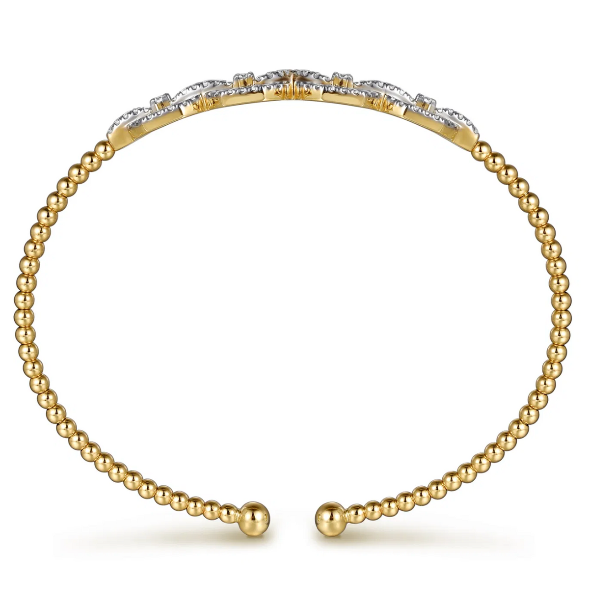 14K Yellow Gold Bujukan Bead Cuff Bracelet with Diamond Pave Links | Gabriel & Co. | Luby 