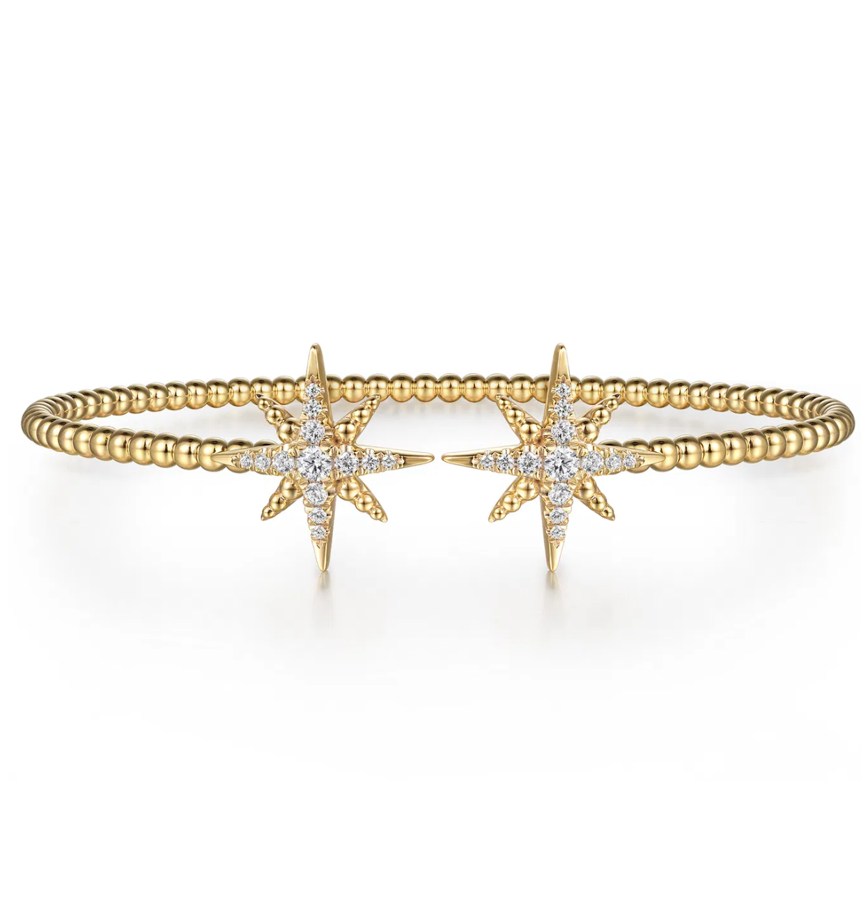 14K Yellow Gold Bujukan and Diamond Starburst Open Bangle Bracelet