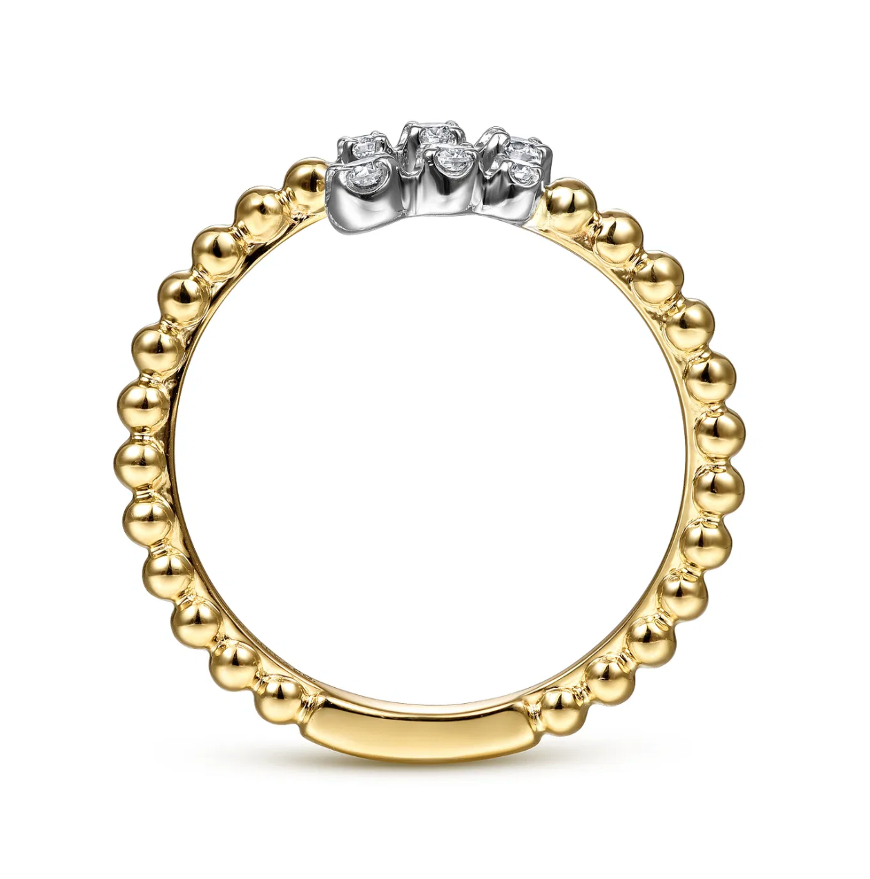 14K White-Yellow Gold Bujukan Ball and Diamond Open Bypass Ring