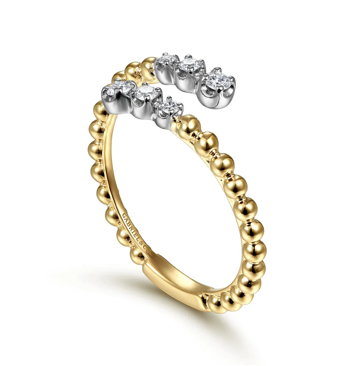 14K White-Yellow Gold Bujukan Ball and Diamond Open Bypass Ring | Gabriel & Co. | Luby 