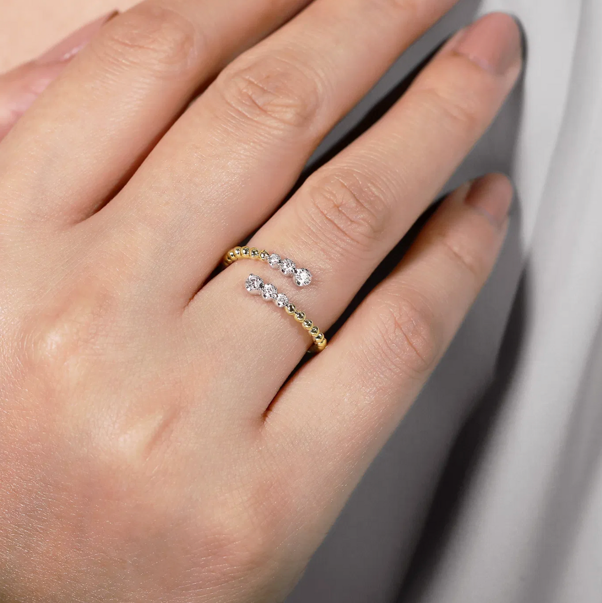 14K White-Yellow Gold Bujukan Ball and Diamond Open Bypass Ring | Gabriel & Co. | Luby 
