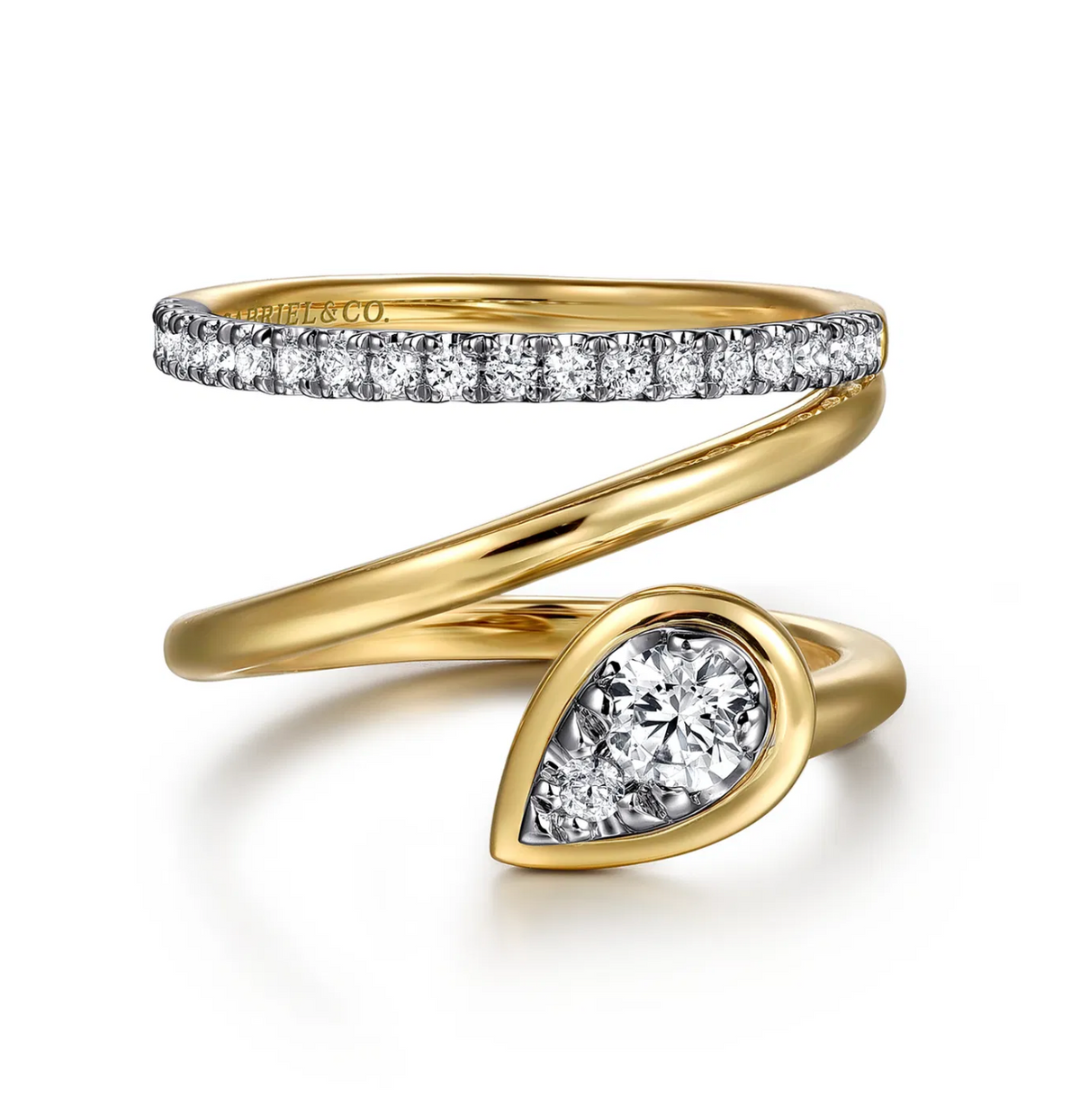 14K White Yellow Gold Diamond Bypass Ring | Gabriel & Co. | Luby 