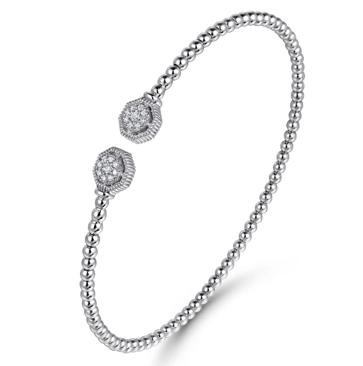 14K White Gold Bujukan Diamond Hexagon Split Bangle | Gabriel & Co. | Luby 