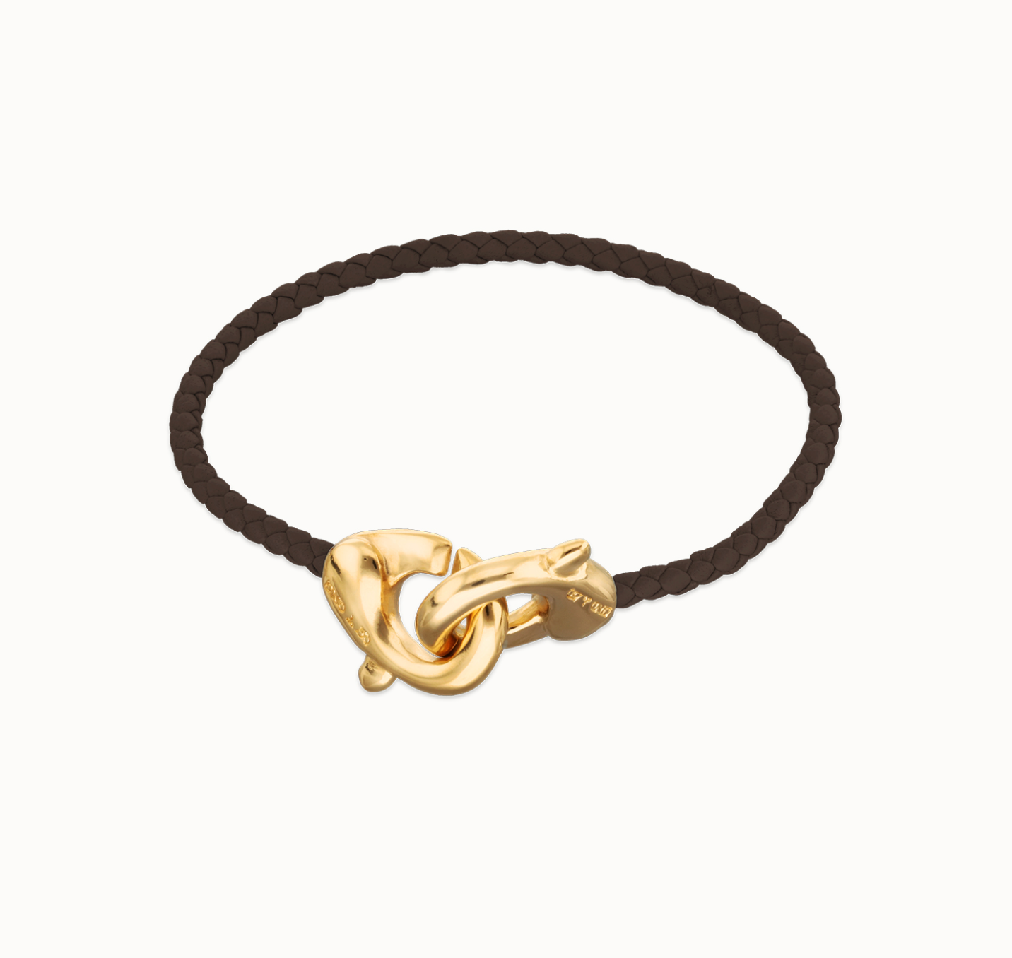 Leather bracelet with interlocking carabiner Brown