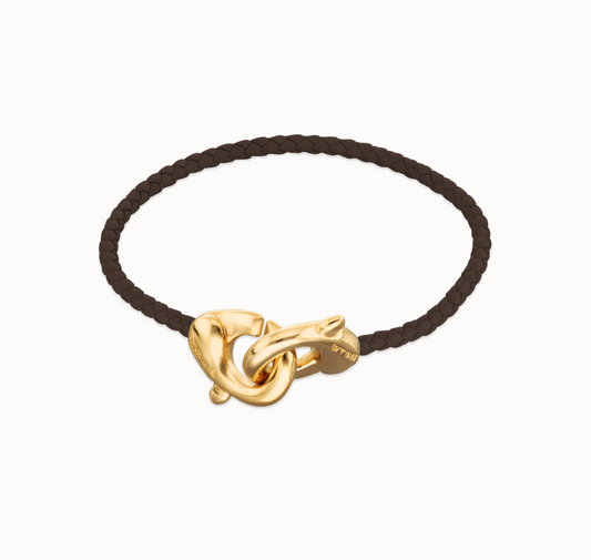 Leather bracelet with interlocking carabiner Brown