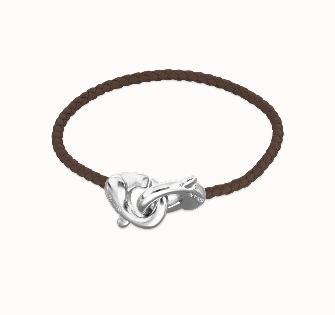 Leather bracelet with interlocking carabiner Brown