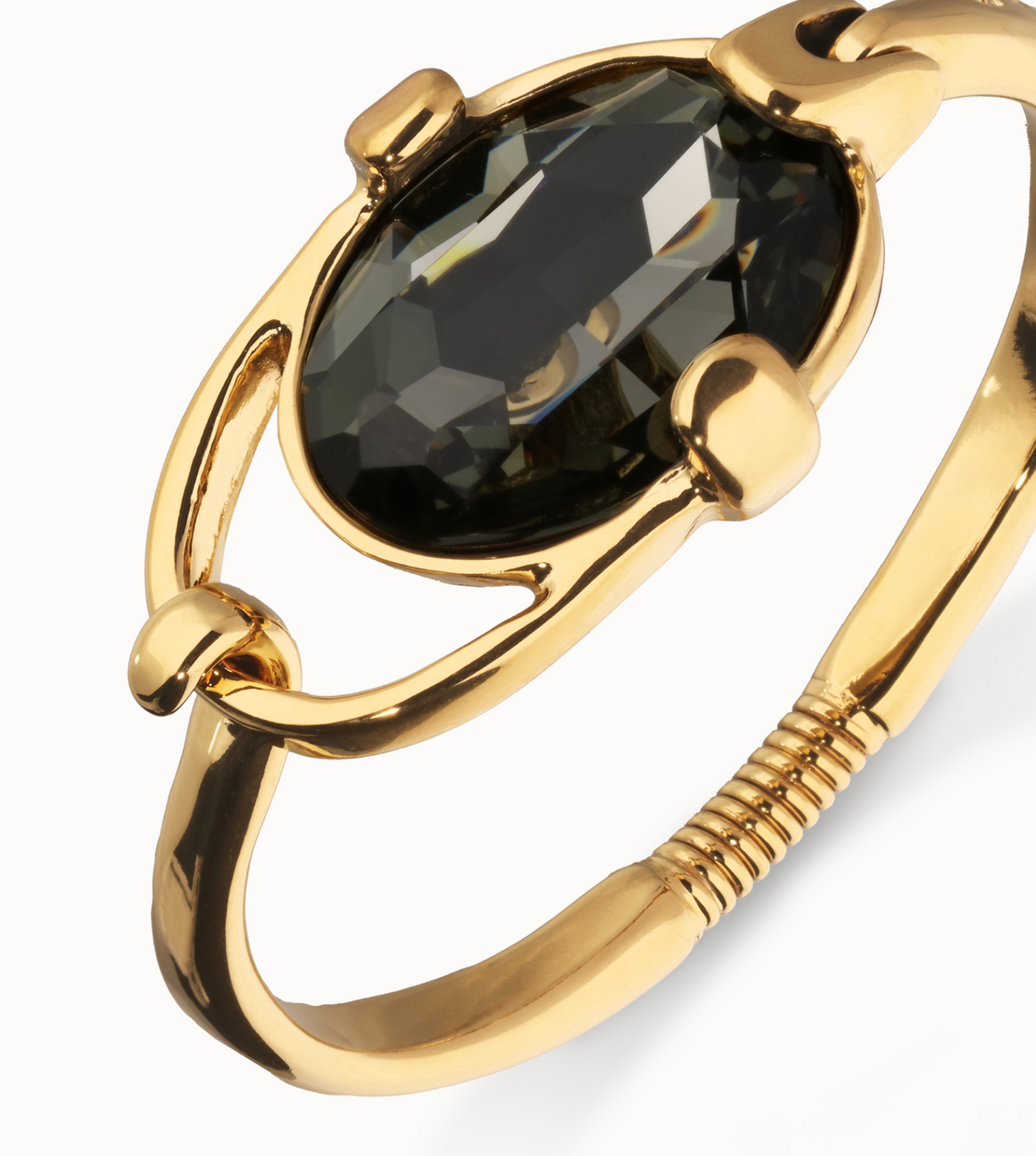 Pulsera rígida bañada en plata de ley con cristal facetado ovalado gris