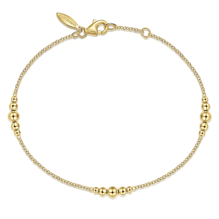 14K Yellow Gold Graduating Bead Stations Bracelet