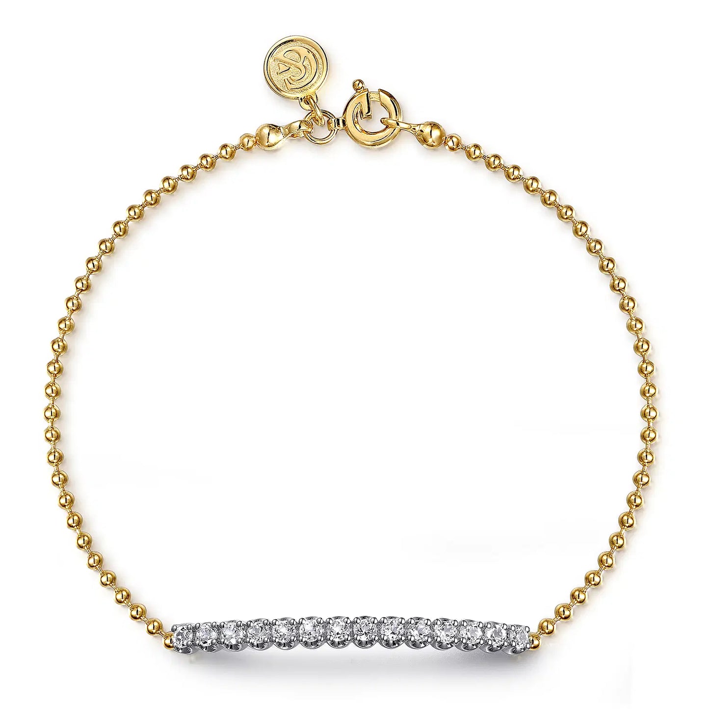 14K White and Yellow Gold White Sapphire Bar Bracelet | Gabriel & Co. | Luby 