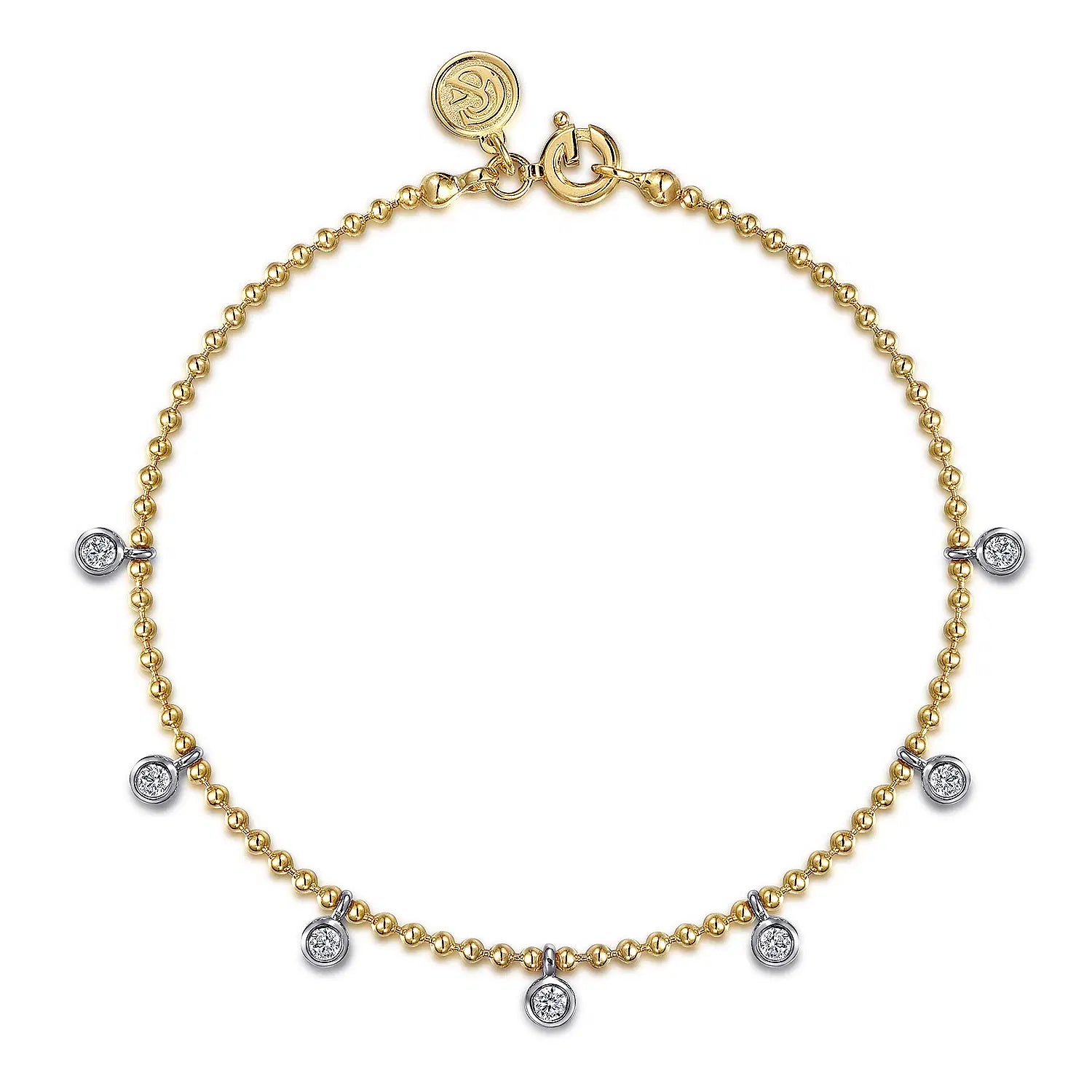 14K White and Yellow Gold Bujukan White Sapphire Droplet Bracelet | Gabriel & Co. | Luby 