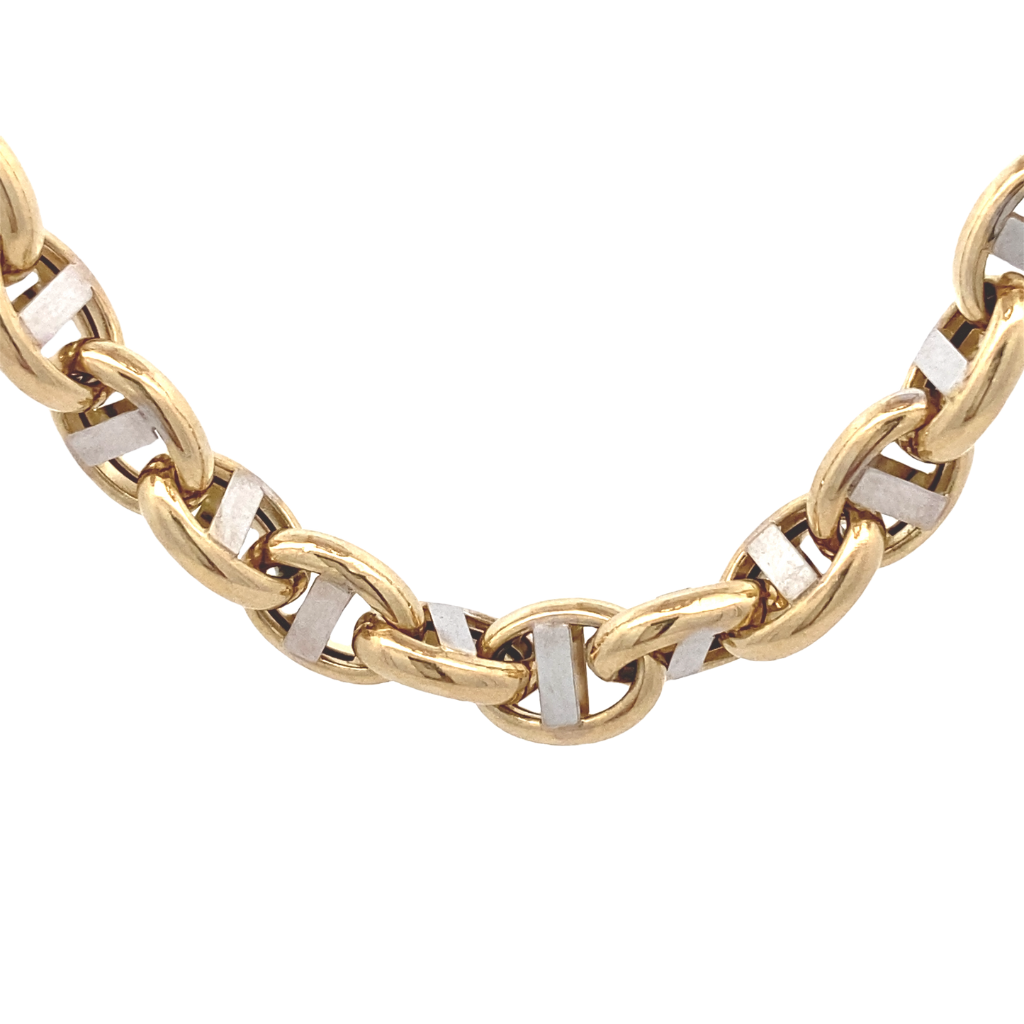 14K Gold Two Tone Coffe Bean Link Necklace