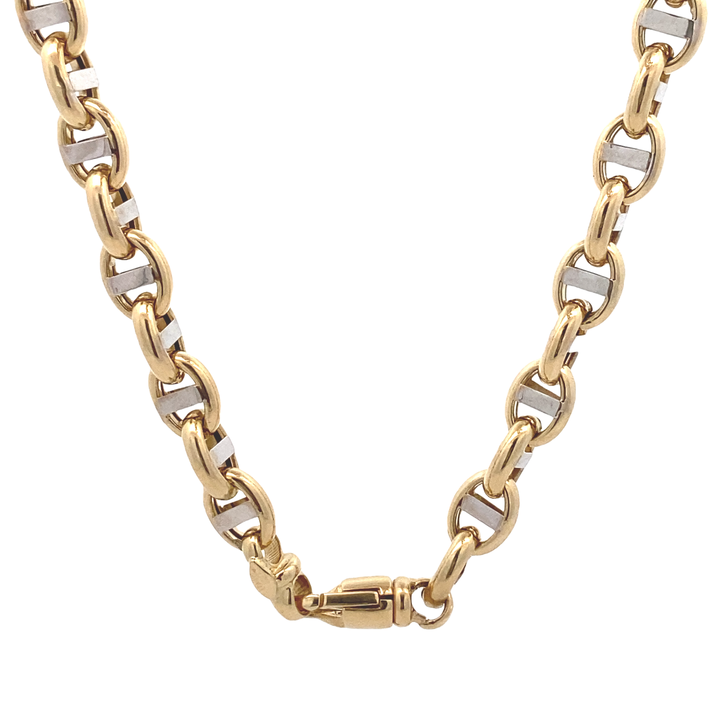 14K Gold Two Tone Coffe Bean Link Necklace