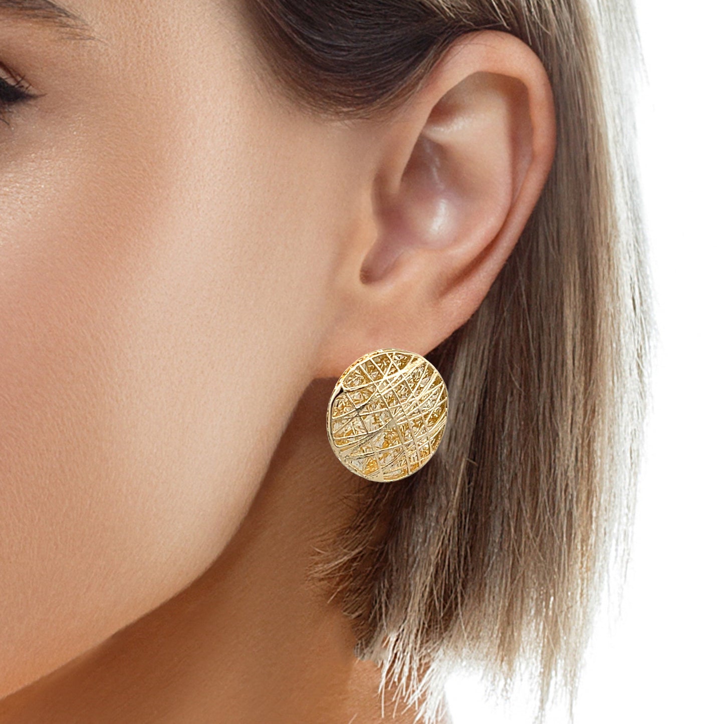 14K Gold Small Sparkling Circle Earrings