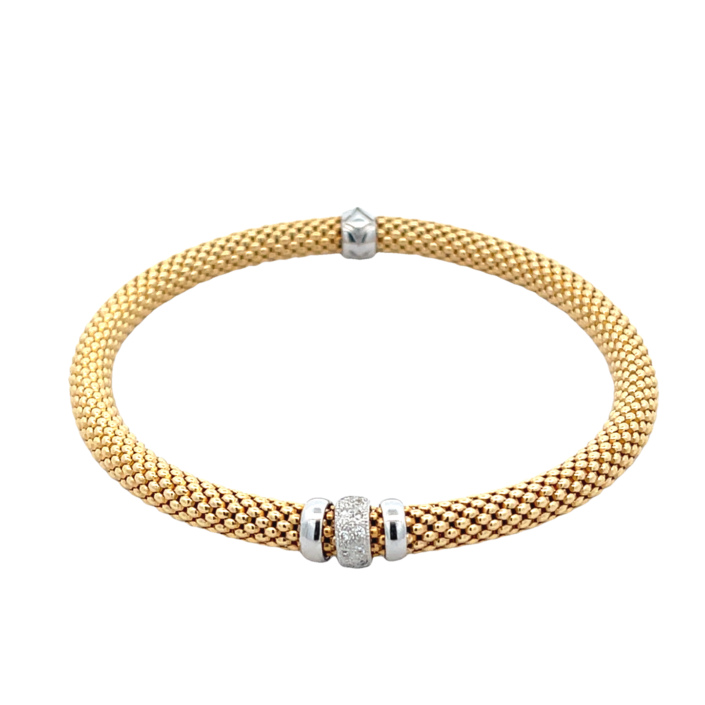 18k Gold 2-Tone Spandex Mesh Bracelet with Diamond